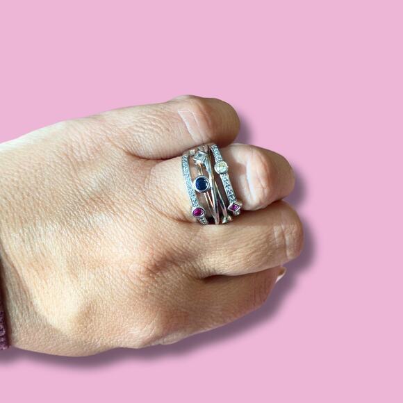 Sterling Silver and lab Created Gemstones Ruby and Safire and ZC size 5.5 - Picture 5 of 5